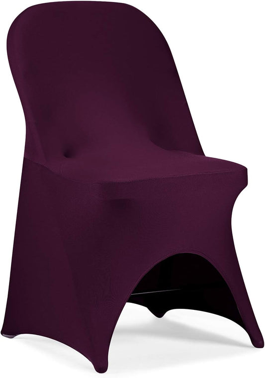 Peomeise Stretch Spandex Folding Chair Cover with Open Back for Wedding Party Dining Banquet Event (Burgundy with Open Back,6pcs)