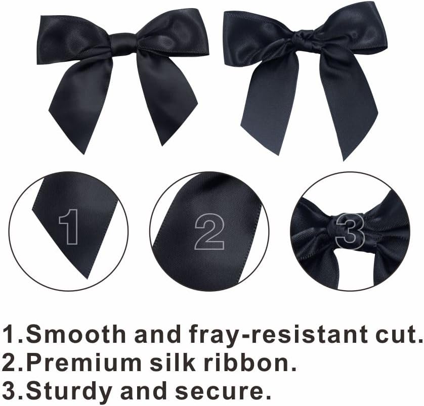 2.5" Hgzgch Black Satin Ribbon Bow for Gift Wrapping, Premade Bows for Crafts, Cake, Party Favors, Handmade Bows with Double-Sided Tape, Self Adhesive Gift Bows for Presents, Treats, Christmas - 50pcs