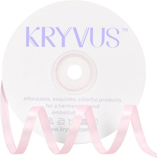 Baby Pink Satin Ribbon 1/4 inch X Continuous 50 Yards, Single Face Polyester Ribbon Perfect for Gift Wrapping, Flower Bouquet, Wedding Decor, Crafts, Bow Making, Sewing and More