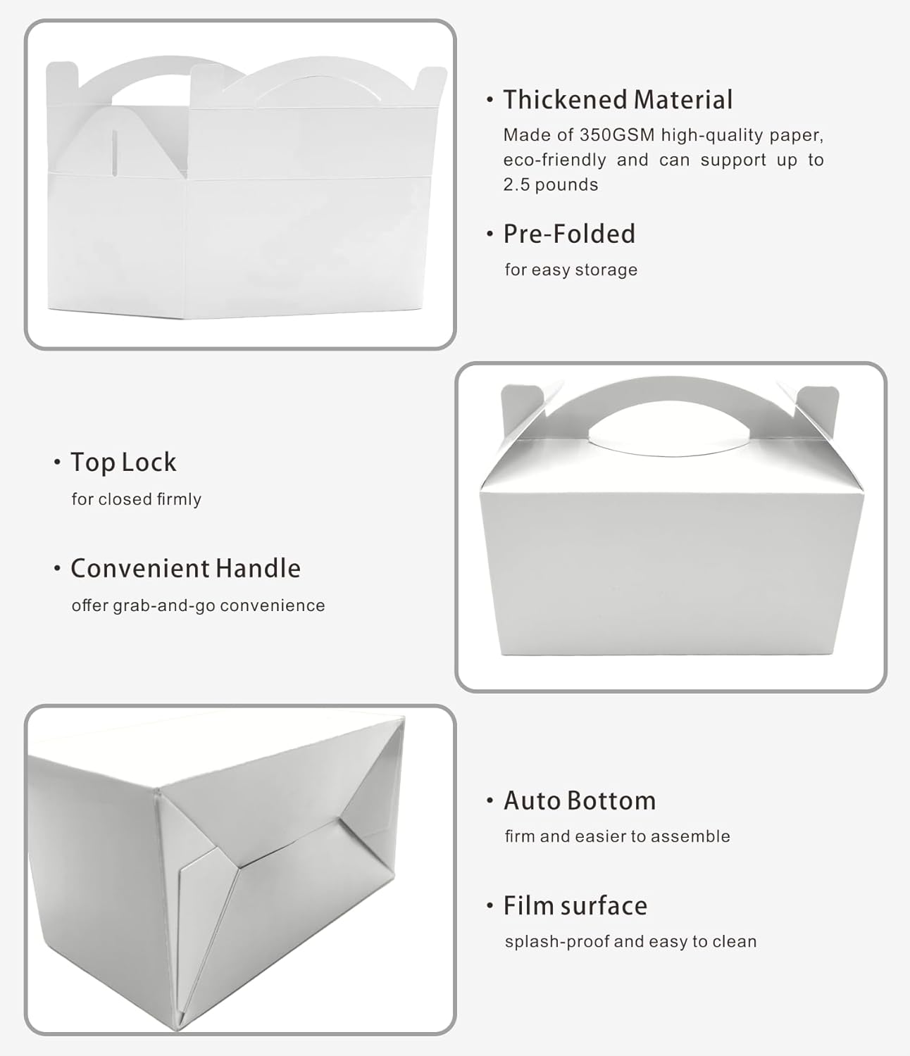 30-Pack Crisp White Gable Treat Boxes with Handles, 6" Pop-Up Party Favor Gift Boxes for Birthday, Wedding, Baby Shower, Eco-Friendly Candy, Cookie, Goodie Bags for Kids, Bachelorette Decor