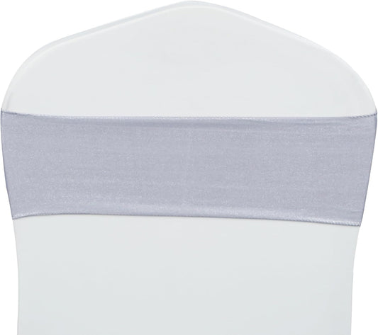 VDS Pack of 300 PCS | Metallic Silver | Spandex Chair Sashes Bows Without Buckle | Stretch Elastic Banquet Universal Folding Chair Bow Band for Wedding Party Conference Celebration Event Decoration