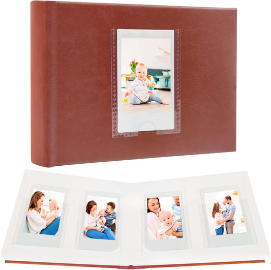 64 Pocket Mini Photo Album with Writing Space,Faux Leather Cover, Compatible with 2x3 Inch Polaroid Pictures and Fujifilm Instax Mini 12 11 9 99 8 7+ 40 Evo Instant Film (Brown)