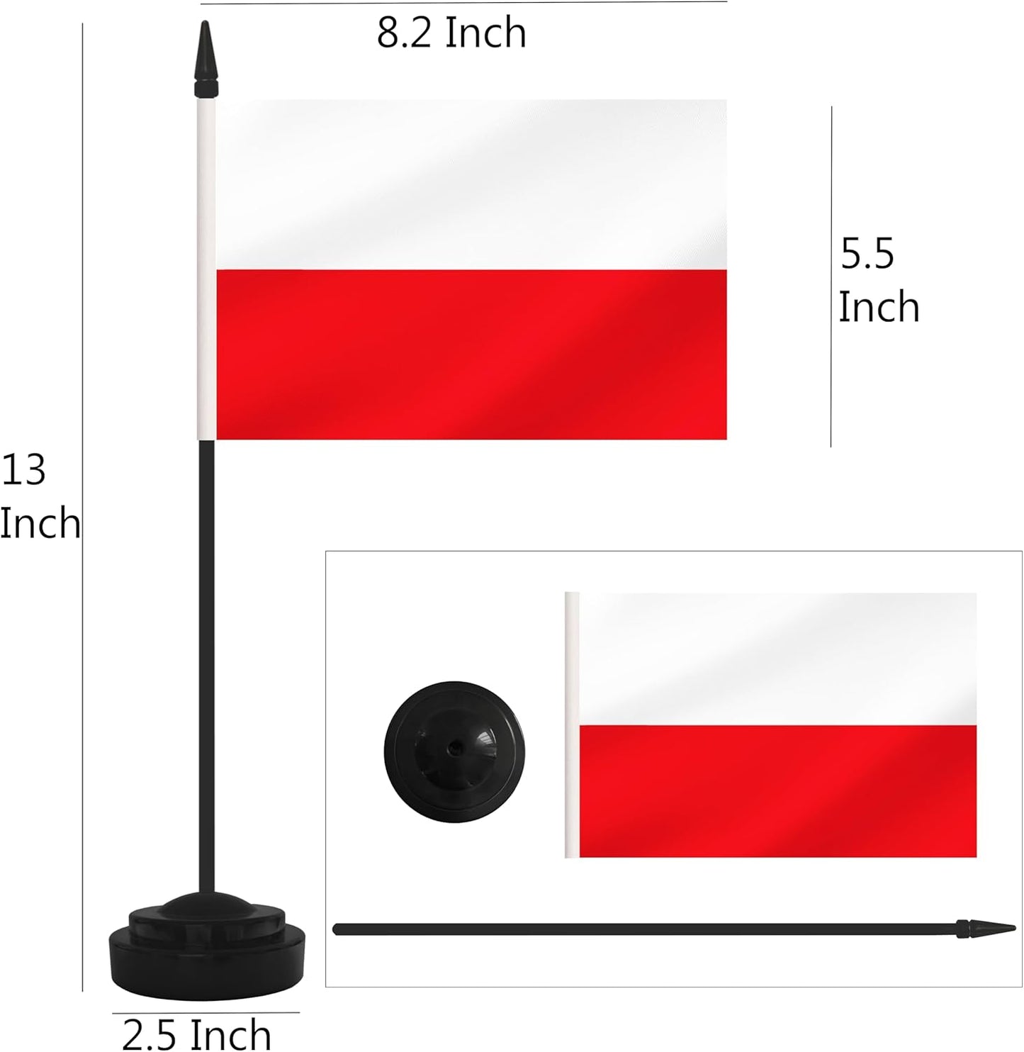 2 Pack Poland Desk Flag Set, Polish Desktop Small Miniature Table Office Flag with 12" Black Pole and Black Base, Offices, Classroom, Home, Festival Decoration (Poland)
