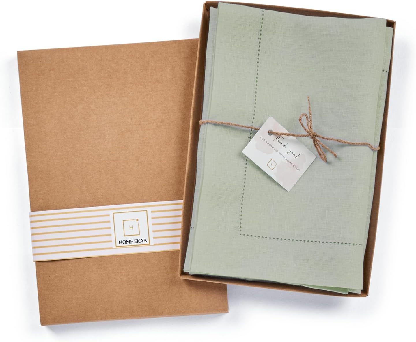 100% Pure Linen Sage Green Napkins 20 x 20 Inch - Hemstitch Christmas Dinner Napkins Set of 4 - Cloth Fabric Napkins for Thanksgiving, Winter, New Year - Elara