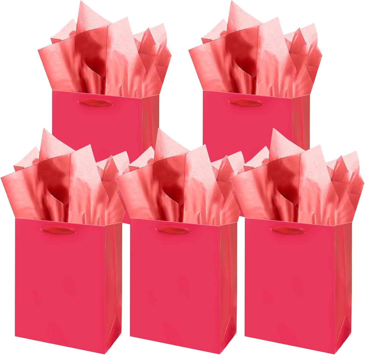 Gcardist Wine Red Gift Bags with Tissue Paper for Wedding, Birthday, Party Supplies-7.9"x4.3"x9.6" Medium Size Cardboard Gift Bags（5pcs Bags +10pcs Tissue Paper ）