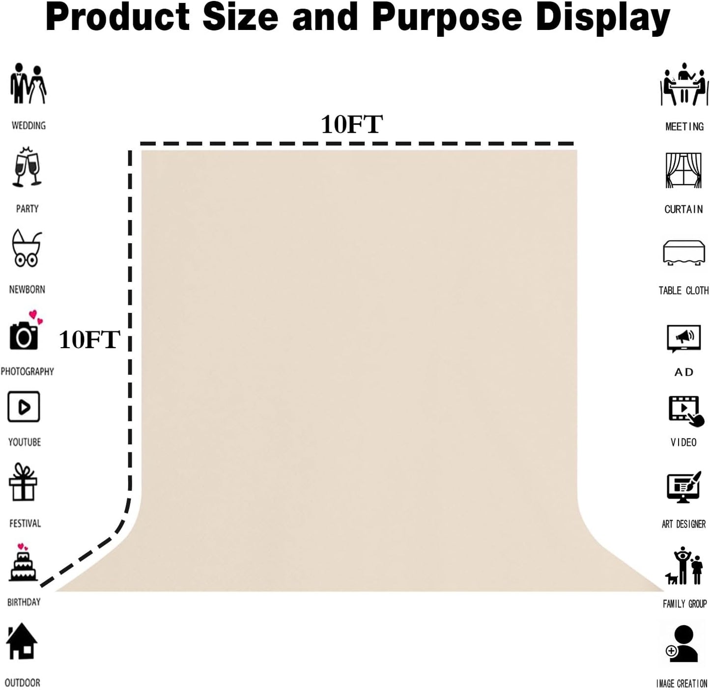 Large Screen Backdrop 10x10FT Beige Background Cloth Photo Studio Shooting Props