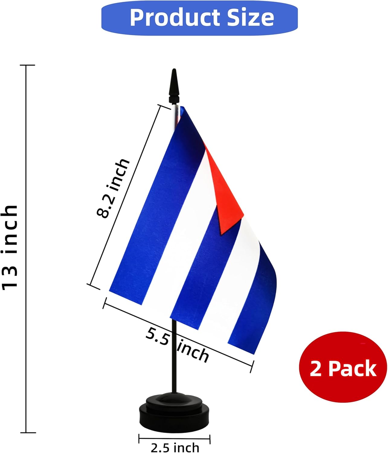 2 Pack Cuba Desk Flag, Cuban Table Office Flag with Solid Pole and Stand Base, International Country Flag, Festival Celebration, Classroom Meeting Desktop Decoration (Cuba)