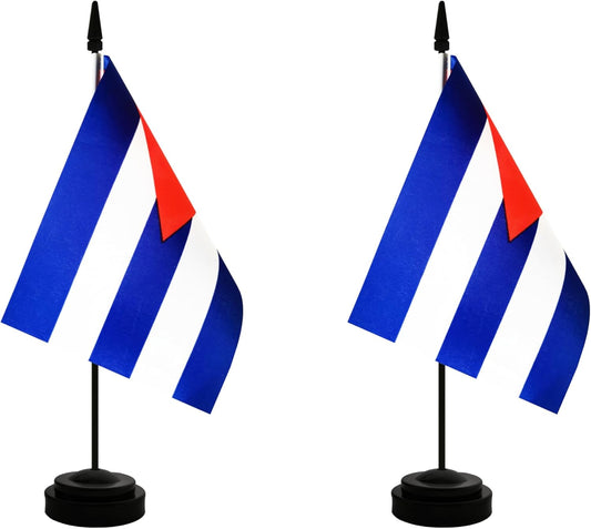 2 Pack Cuba Desk Flag, Cuban Table Office Flag with Solid Pole and Stand Base, International Country Flag, Festival Celebration, Classroom Meeting Desktop Decoration (Cuba)