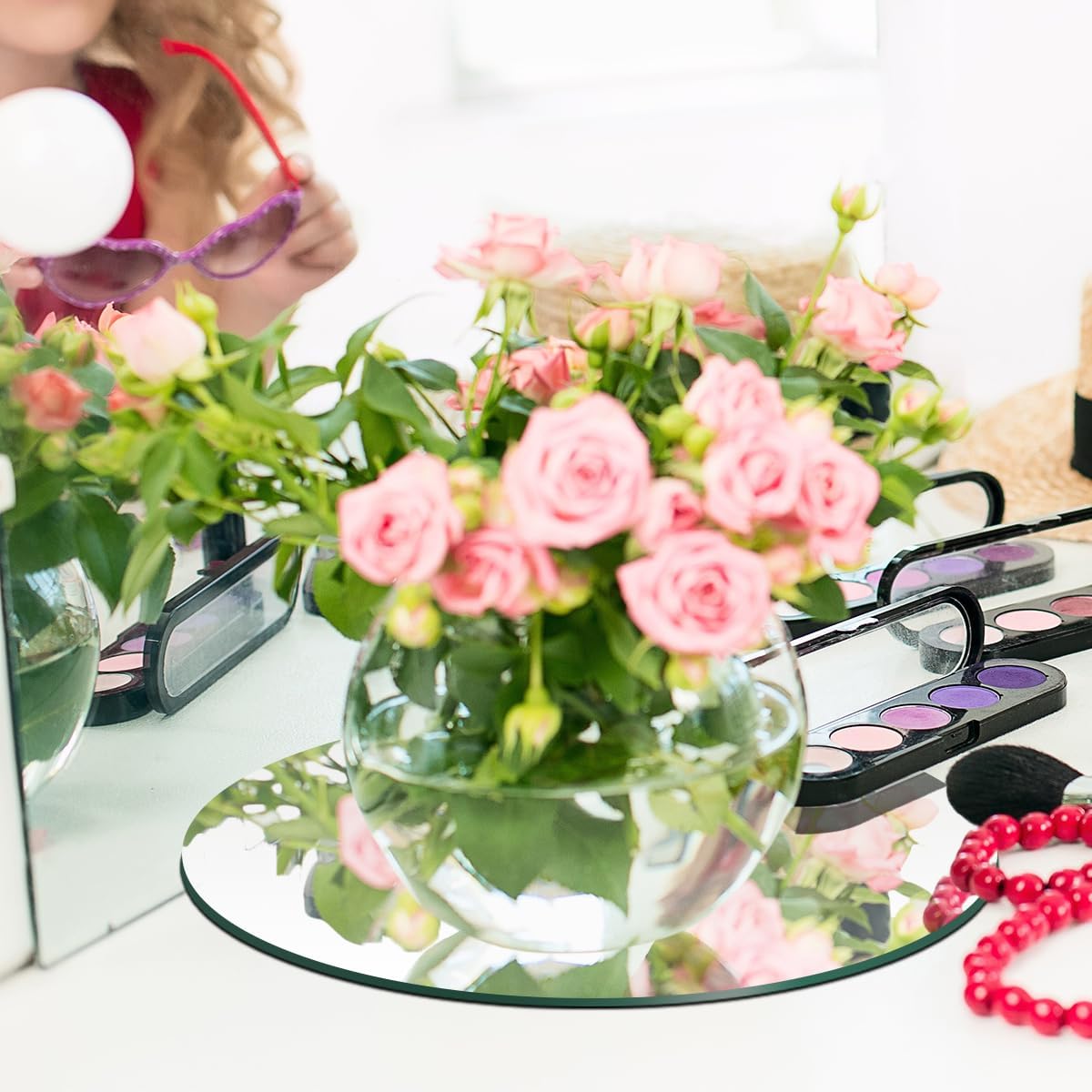 12PCS Small Round Mirrors for Centerpieces, 6" Circle Mirrors for DIY Craft Round Mirror Tiles Candle Plate Tray for Wall Table Wedding Centerpieces Birthday Party Decorations