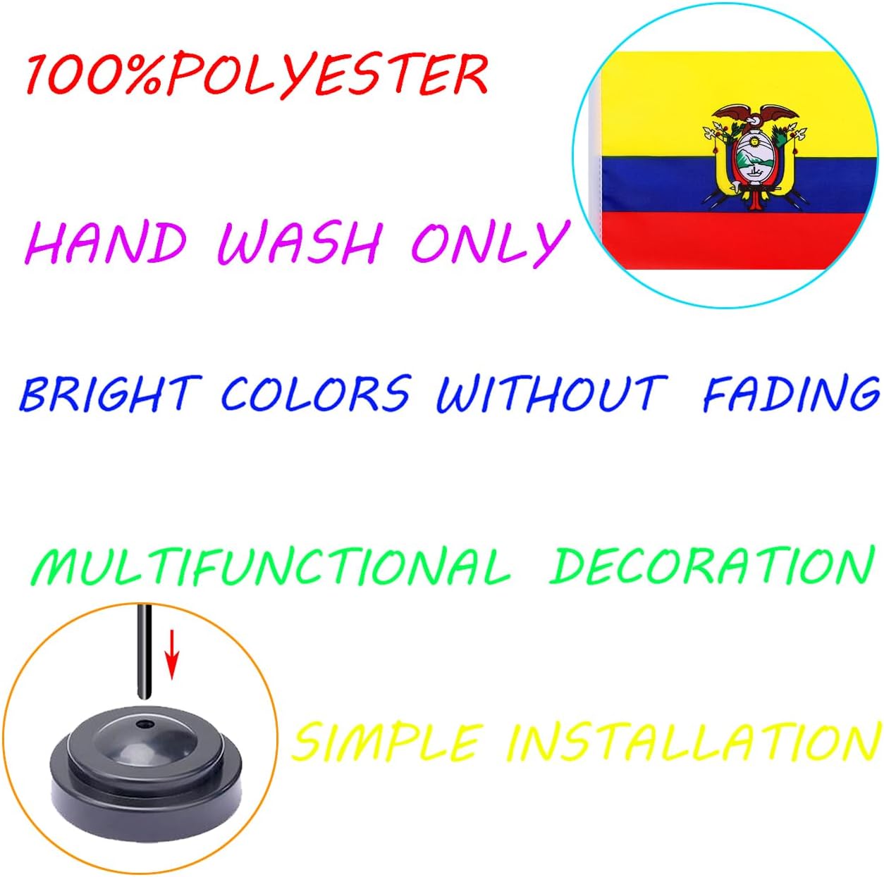 WXTWK 2 Pack Ecuador Flag Ecuador Deluxe Desk Flag Set - Mini Small Ecuadorians Table Office Flags with Black 12" Solid Pole Stand Base Classroom Meeting Desktop Decorations