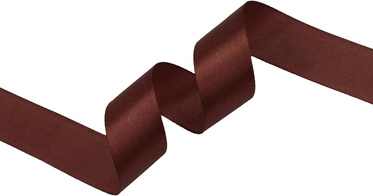 Coffee Brown Satin Ribbon 1 inch X Continuous 100 Yards, Single Face Polyester Ribbon Perfect for Gift Wrapping, Flower Bouquet, Wedding Decor, Crafts, Bow Making, Sewing and More