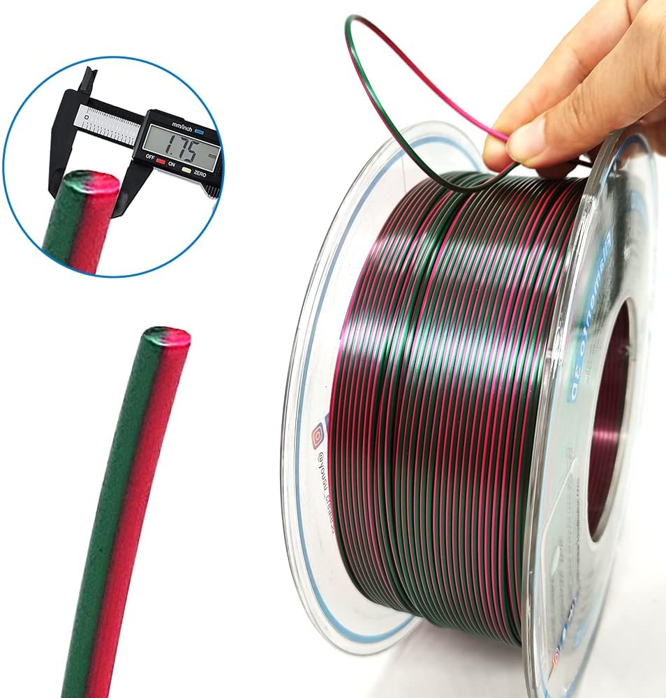YOUSU Silk PLA Filament 1.75mm 3D Printer Filament Coextrusion Filament Dual Color, Compatible with Most of 3D Printer, Silk Purple Green Color Change PLA,1kg(2.2lbs).