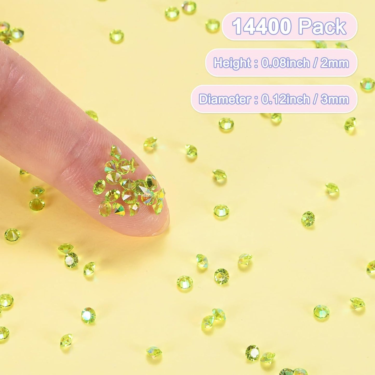14400-Pack Acrylic Diamonds, 0.12 Inch/3mm Wedding Table Scatter Confetti Crystals for Vase Fillers/Art Craft, Acrylic Diamonds Gems [Light Green AB]