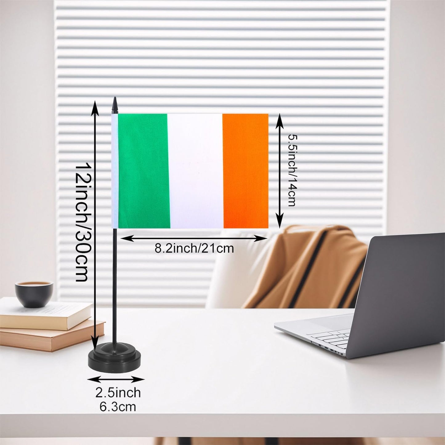 Ireland Desk Flag 12" Solid Pole Deluxe Set Irish Flags Banner Mini Small Ireland Office Table Flags with Black Stand Base Desktop Decorations(2Pack)