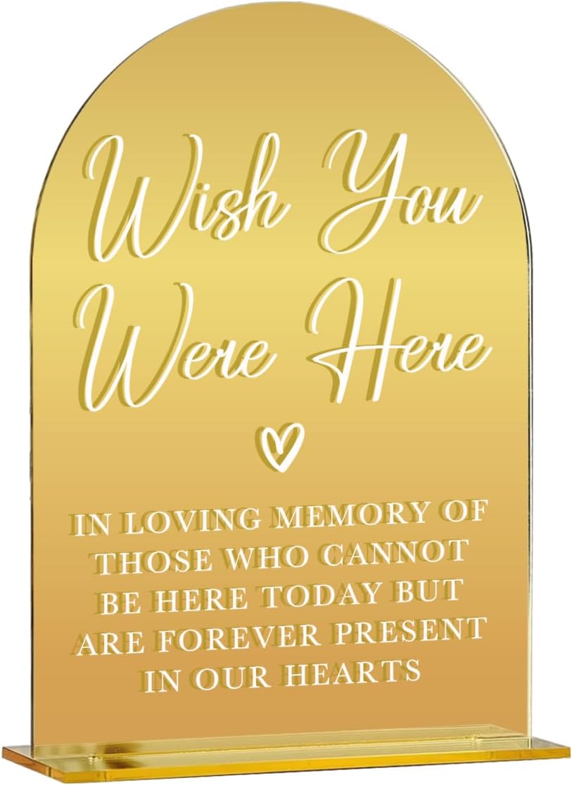 Acrylic Wedding Sign, Bridal Shower Decorations, Wish You Were Here Sign for Ceremony, Modern Font Table Signs, Gold Mirror Arched Acrylic Tabletop Signs for Wedding Reception and Event Party
