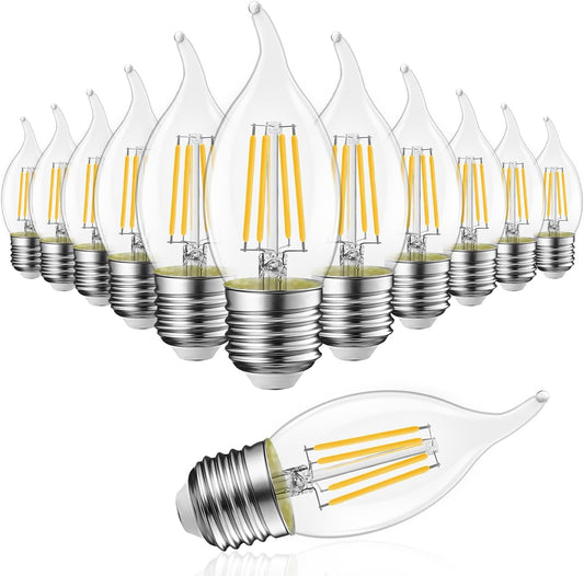 LVWIT Flame Tip LED Filament Bulb Candelabra E26 Base Dimmable 4.5W (60W Equivalent) B11 Chandelier Candle Light Bulb，2700K Warm White 12-Pack