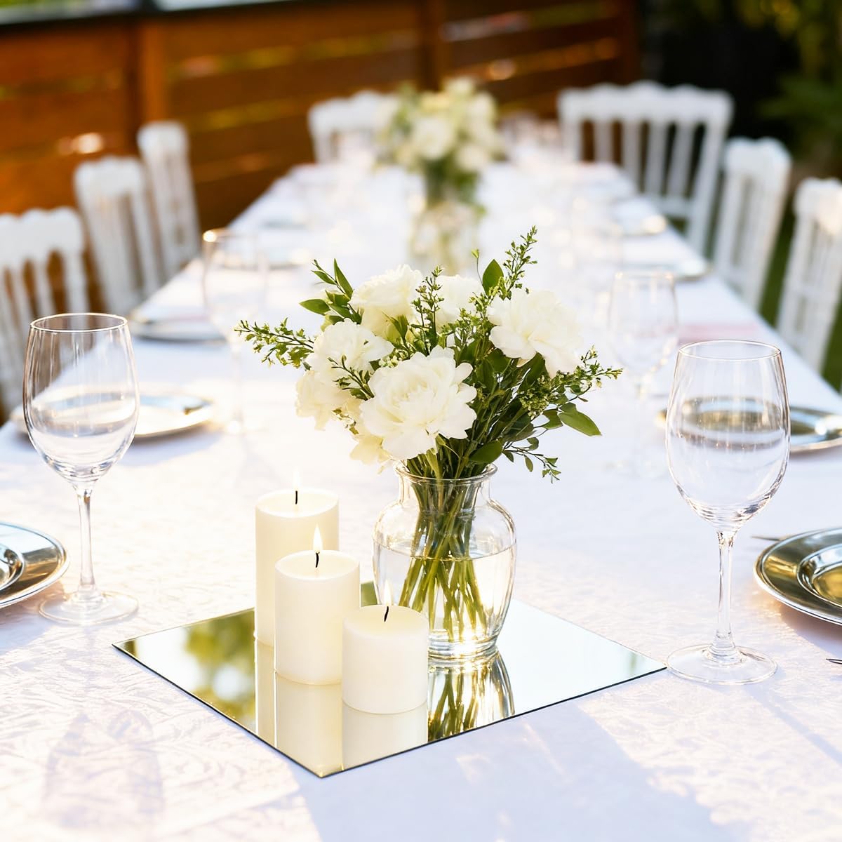 12 Pack Square Mirrors for Centerpieces, 10 x 10 Inch Acrylic Mirror Tray Candle Plates Wall Mounted Mirror Tiles Bulk for Wedding Christmas Table Centerpieces, Wall Decor, Crafts