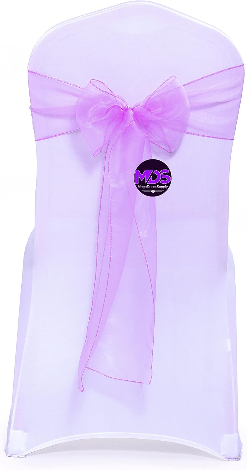 MDS Pack of 150 PCS Organza Chair Sashes Wider Dining Chair Bows Ribbon Tie Back for Wedding Party Birthday Bridal Shower Reception Event Banquet Home Chair Cover Decoration - Light Purple