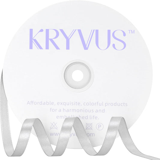 Silver Satin Ribbon 3/8 inch X Continuous 100 Yards, Single Face Polyester Ribbon Perfect for Gift Wrapping, Flower Bouquet, Wedding Decor, Crafts, Bow Making, Sewing and More