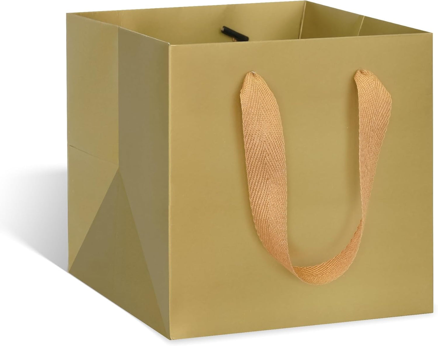 ADIDO EVA Gold Square Gift Bags Medium Size Square Bottom Paper Bags with Handles for Party Favor, Shopping Packaging Bag (10x10x10 In, 10 CT)