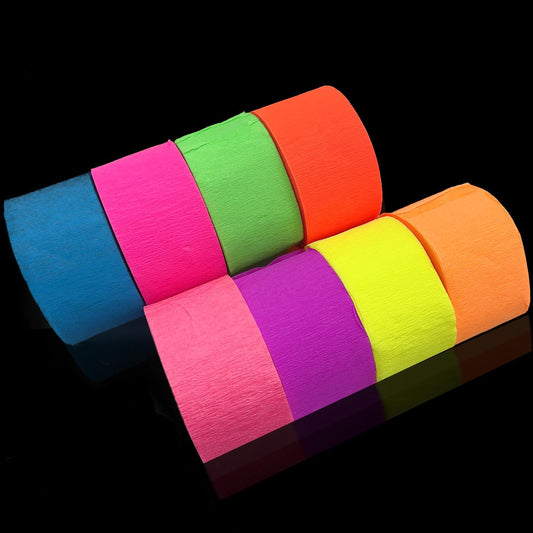 888 Feet Neon Glow Streamer Decorations - UV Reactive Fluorescent Neon Paper Streamers for Glow in The Dark Parties