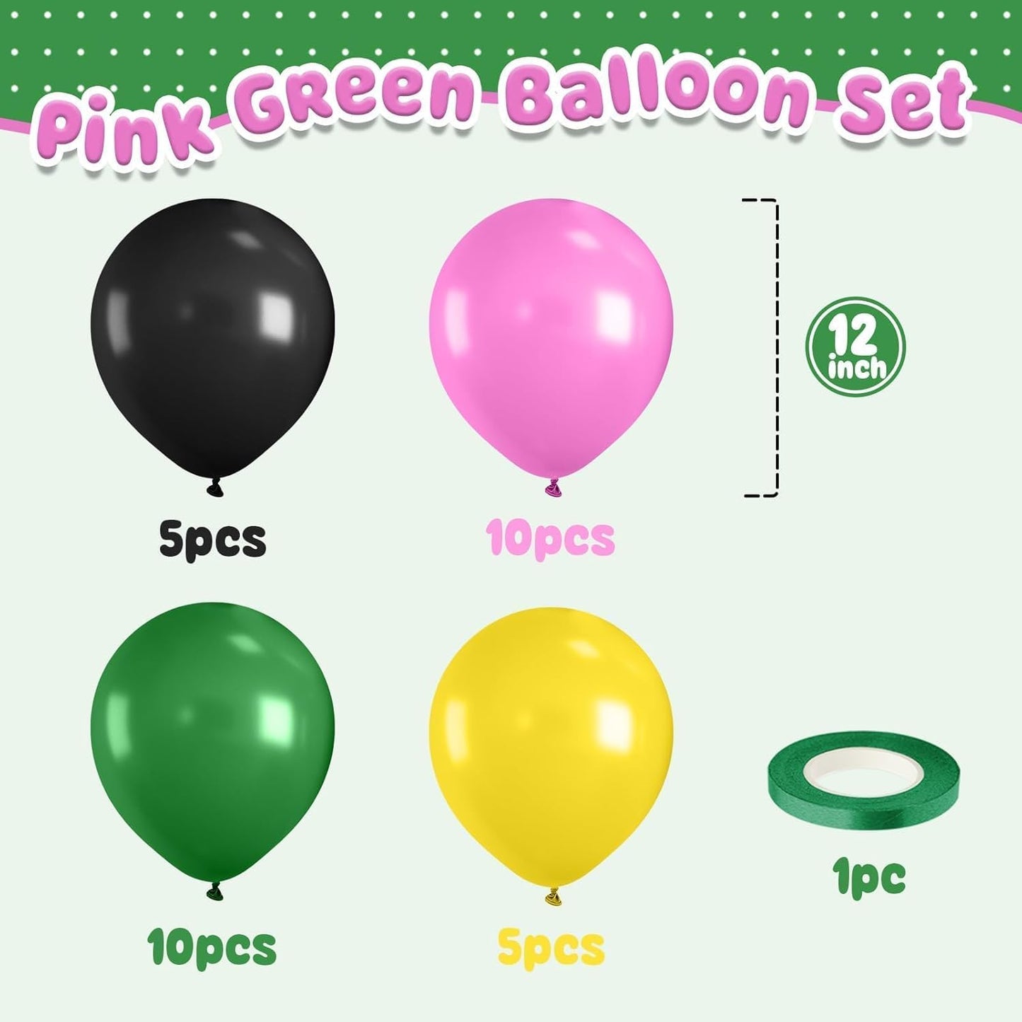 Pink Green Balloons, Pink Green Black Yellow Balloons for Theatre Party Themed Birthday Baby Shower Supplies Party Decorations
