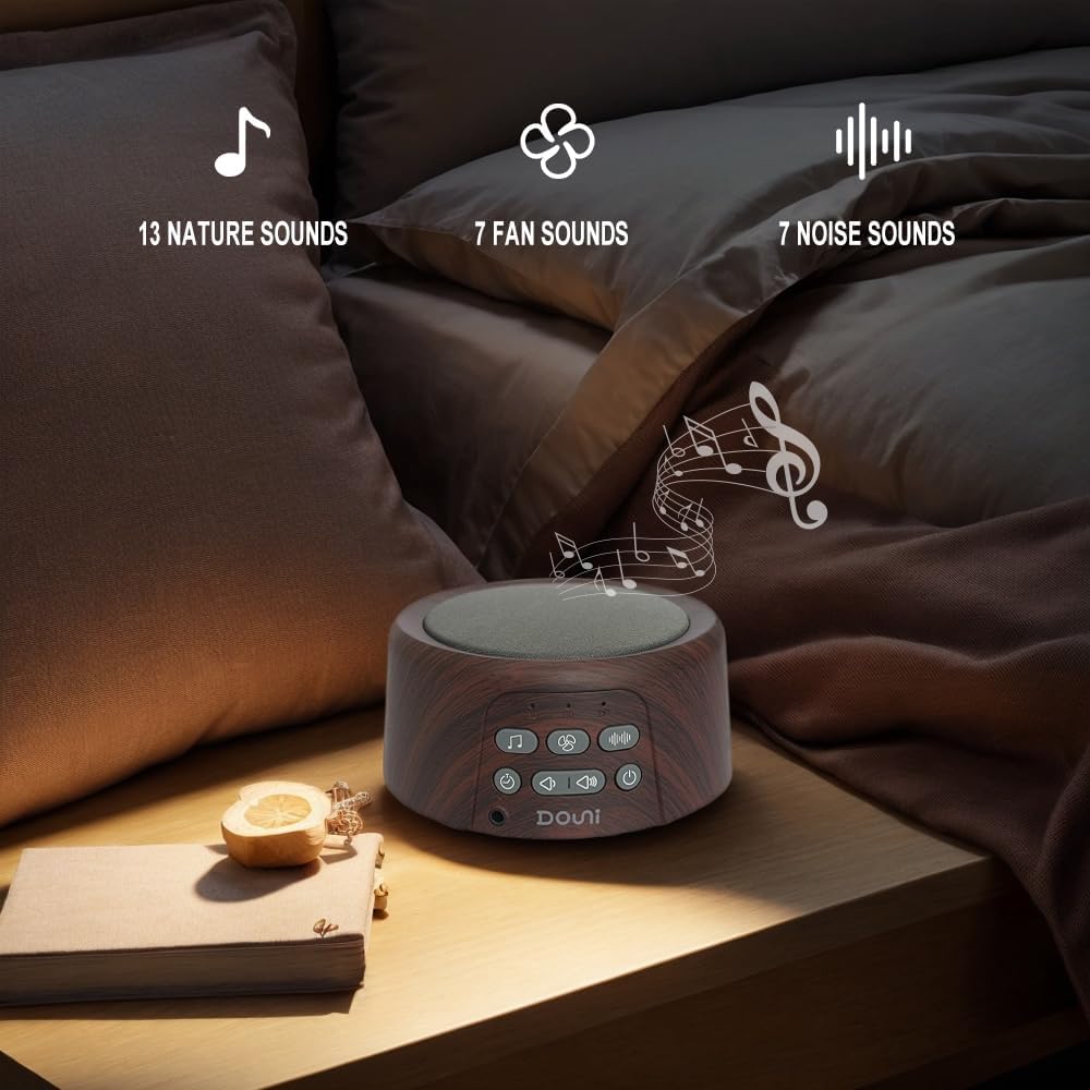 White Noise Machine - Sleep Sound Machine with Soothing Sounds Timer & Memory Function for Sleeping & Relaxation, Sleep Therapy for Kid, Adult, Nursery, Home, Office, Travel. Brown Wood Grain