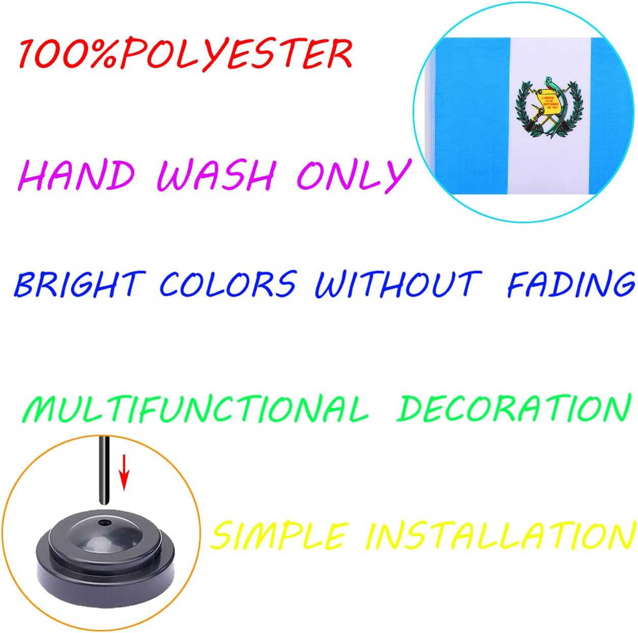 WXTWK 2 Pack Guatemala Flag Guatemala Deluxe Desk Flag Set - Mini Small Guatemalan Table Office Flags with Black 12" Solid Pole Stand Base Classroom Meeting Desktop Decorations