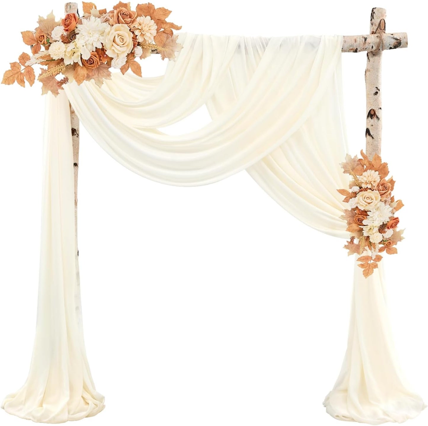 Wedding Arch Draping Fabric 8 Panels 20Ft Length x 28" Width Ivory Arch Drapes Chiffon Fabric Sheer Curtains Backdrop for Party Bridal Ceremony Ceiling Decor Wedding Stage Reception Decorations
