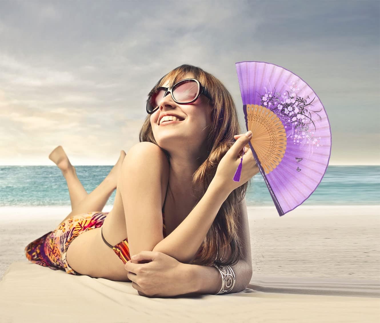 Amajiji Small Folding Hand Fan for Women, Chinese Japanese Vintage Style Bamboo Silk Fans for Party Wedding Dancing Decoration Gift Performance (AM-33)