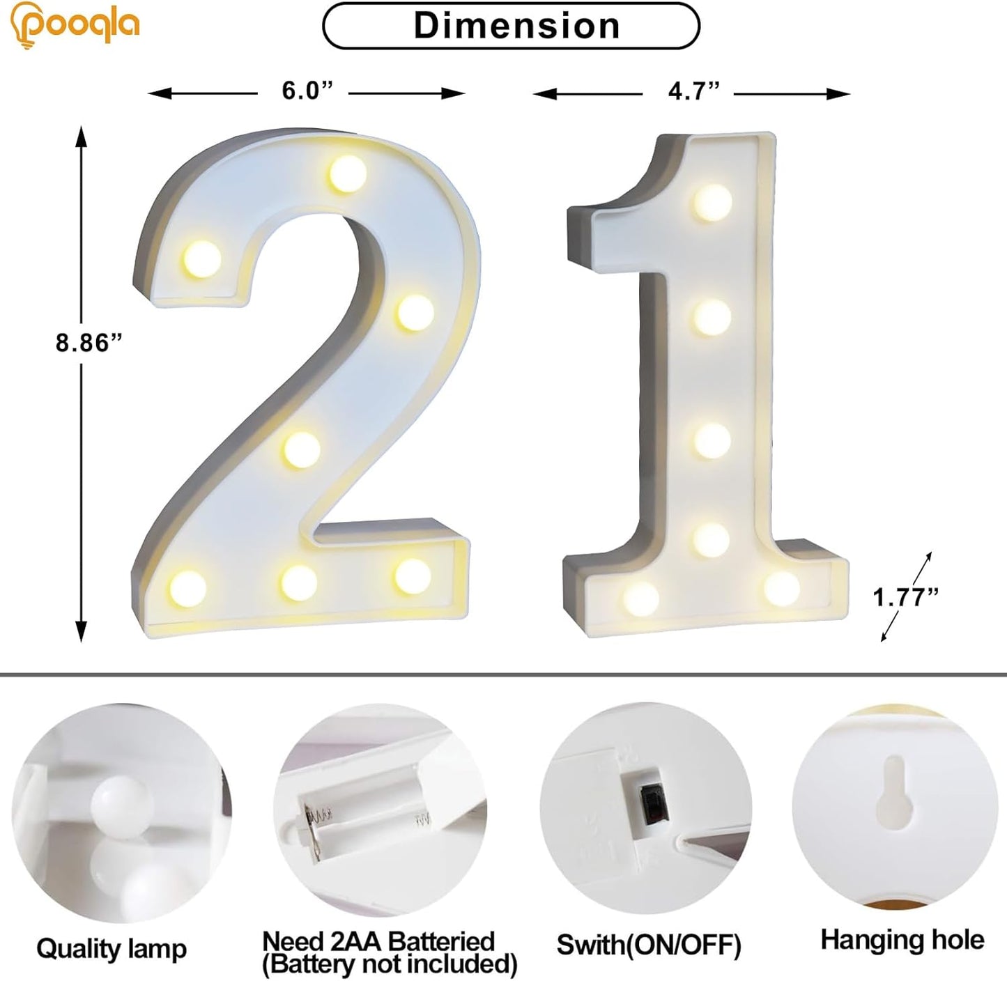 Pooqla 21st Birthday Decorations for Her Him, Light Up Number 21 for Party Table Decorations, 21st Birthday Gift for Women Men, Backdrop Wall Decor for 21st Wedding Anniversary Decoration