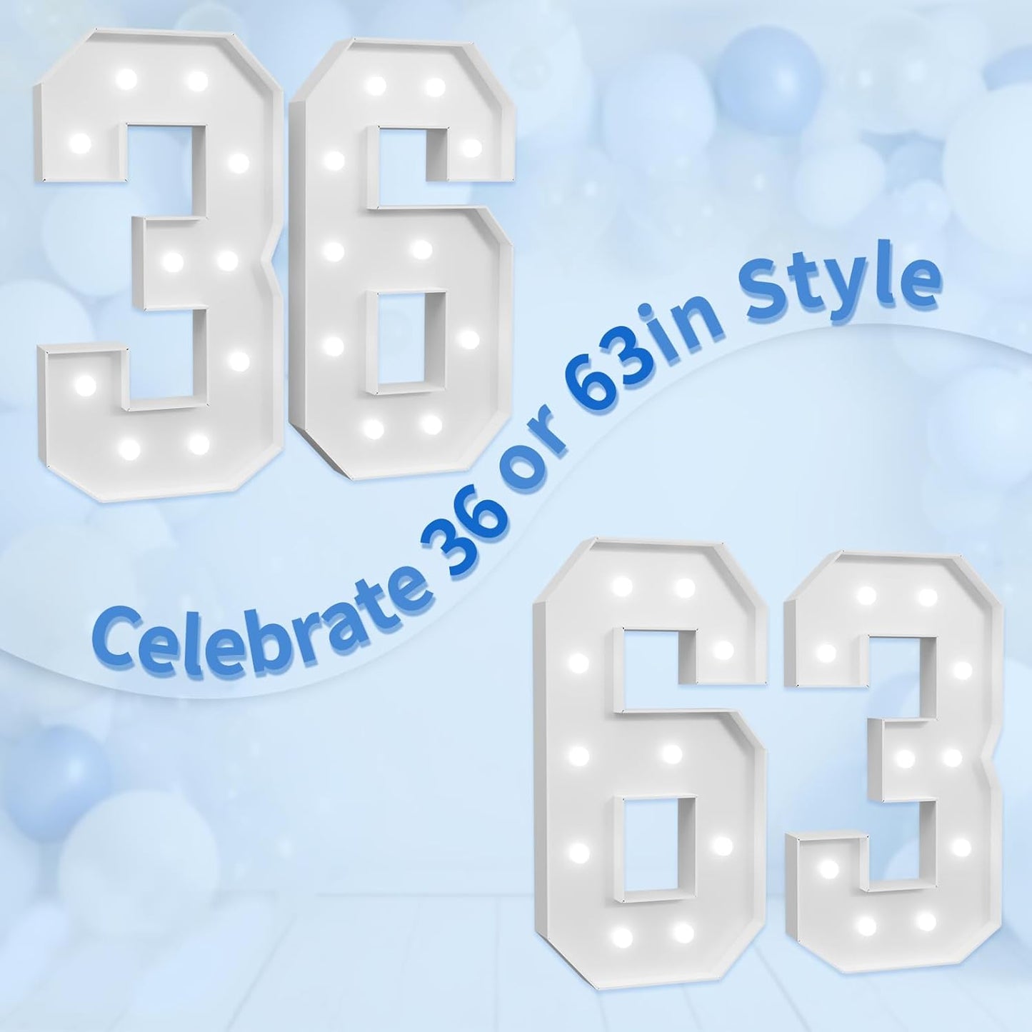 imprsv Marquee Numbers Large 36th-Birthday Decorations: 4ft Light Up Number Party Decor 36 Year Old 63rd Women and Men Backdrop 63 Anniversary Cardboard Big Mosaic Balloon Frame Number 36