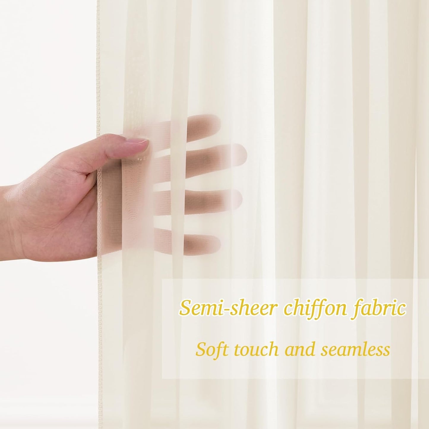 10x10ft Ivory Chiffon Backdrop Curtain with Lights String for Wedding Parites, Sheer Photo Backdrop Curtains for Baby Shower Bridal Shower Birthday Party Ceremony Reception