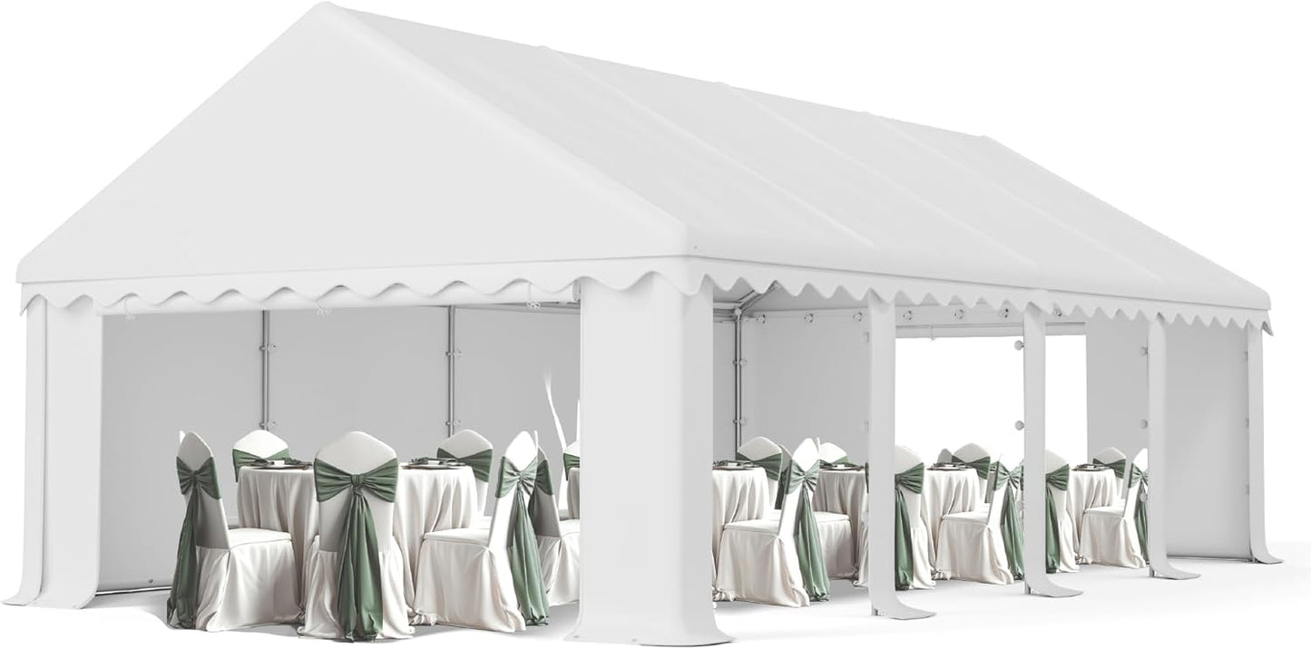 PHI VILLA 26'x16' Outdoor Heavy Duty Party Tent Large Commercial Canopy Wedding Event Shelter with Removable and Opaque Sidewalls for Patio Outdoor Garden Events, White