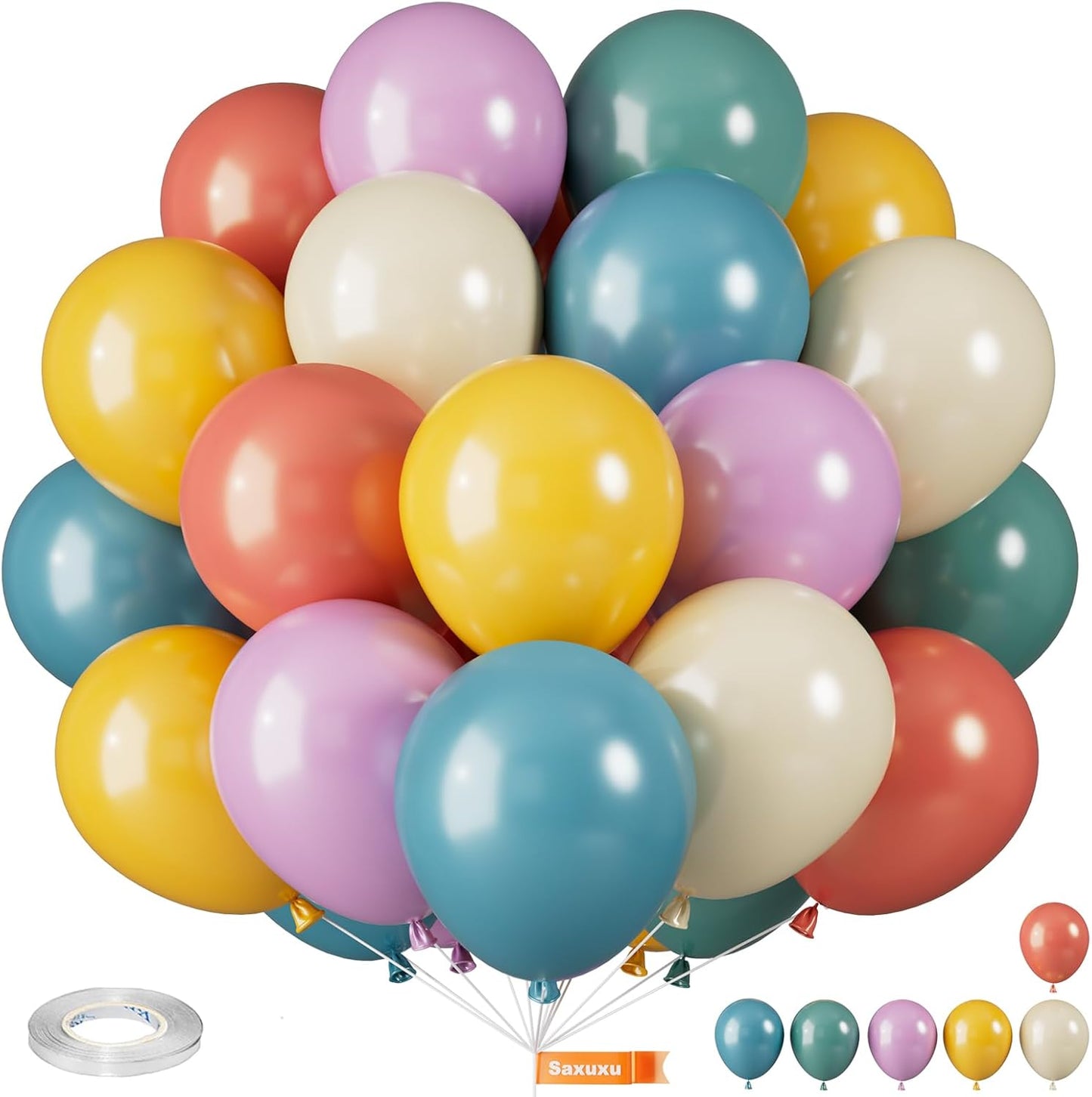 Retro Colorful Balloons, 12 Inch Vintage Color Balloons, Retro Blue Red Purple Yellow White Latex Helium Balloon for 80s 90s Theme Birthday Wedding Baby Shower Festival Carnival Decorations