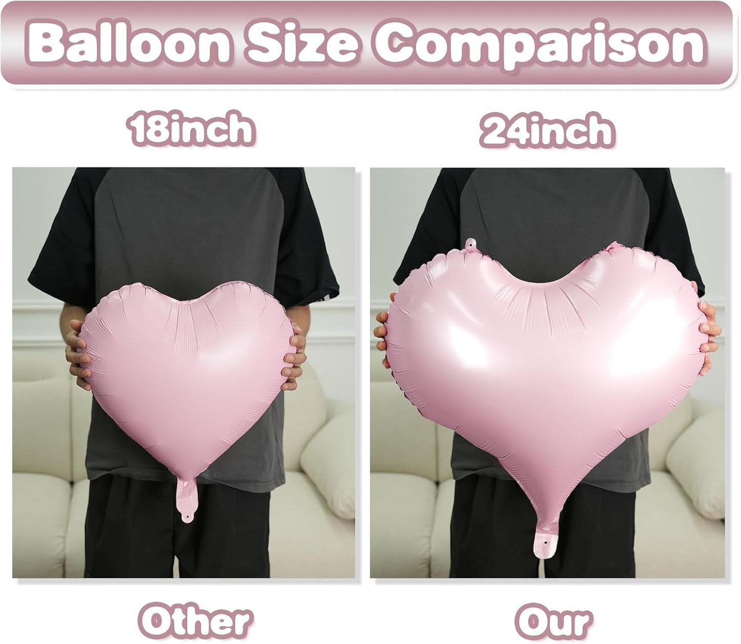 Pink White Heart Balloons,24Inch Large Cream White Heart Foil Balloons for Valentine's Day Birthday Wedding Baby Shower Anniversary Decorations