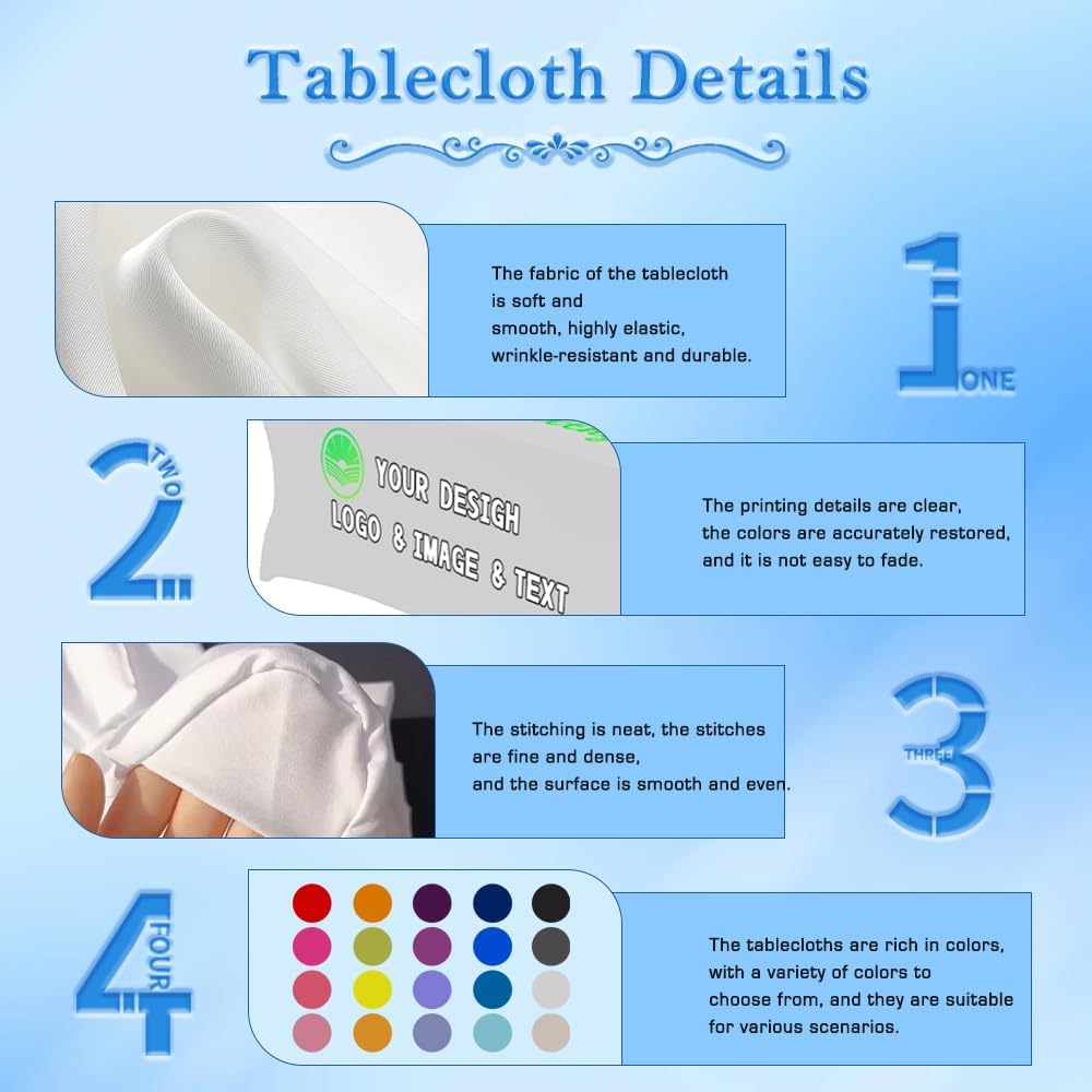 Custom Table Cloth with Business Logo 4FT 5FT 6 FT 8 FT Spandex Customized Table Cover Stretch for Tradeshow Events Birthday Wedding Anniversary Mantel Personalized Table Cloth (4FT)
