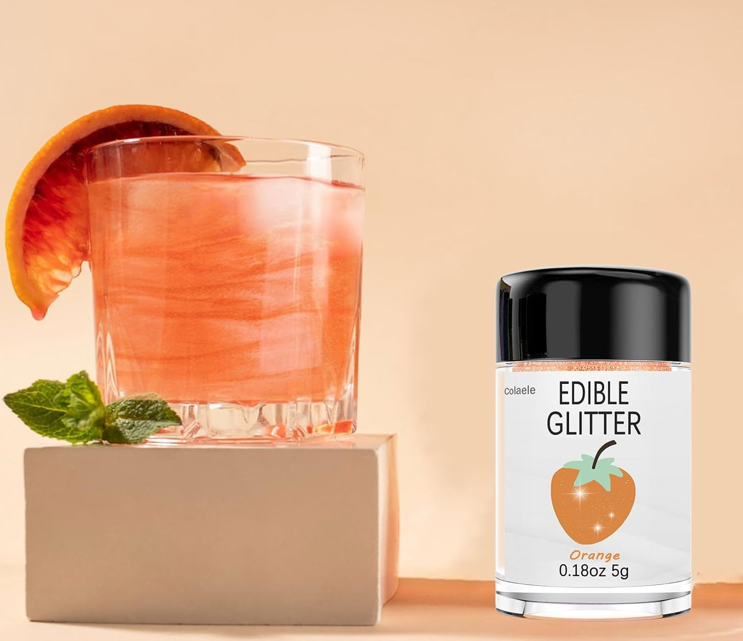 Orange Edible Glitter Glimmer Powder for Cakes Drinks - Colaele 5 grams Food Grade Luster Dust Metallic Food Decorating Sprinkle Disco Brew Dust for Cake Decorations Wine Beverage Candy Dessert, Vegan