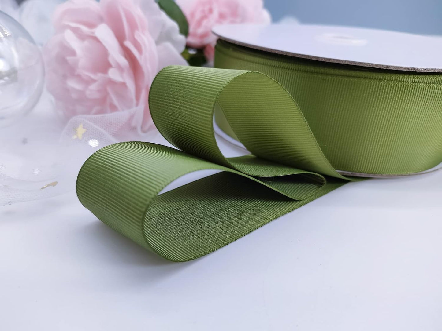 One Roll 50 Yards Soild Olive Green Grosgrain Ribbon 1 1/2 inch Flower Bouquets Ribbons-1.5 inch Thick Gift Wrapping Ribbon-DIY Crafts Bow Hair Headband Accessories Ribbons #570(38mm)