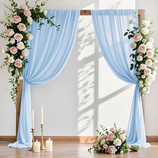 MLMW Wedding Arch Draping Fabric 1 Panel 29" x 20Ft Easter Light Blue Sheer Wedding Arch Backdrop Drapes Outdoor Curtain for Ceremony Party Background Ceiling Decor