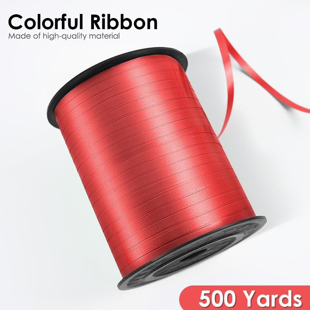 Red Curling Ribbon, 3/16" x 500 Yards, Polyester, Multi-purpose, Solid Red, Classic, For Special Occasions