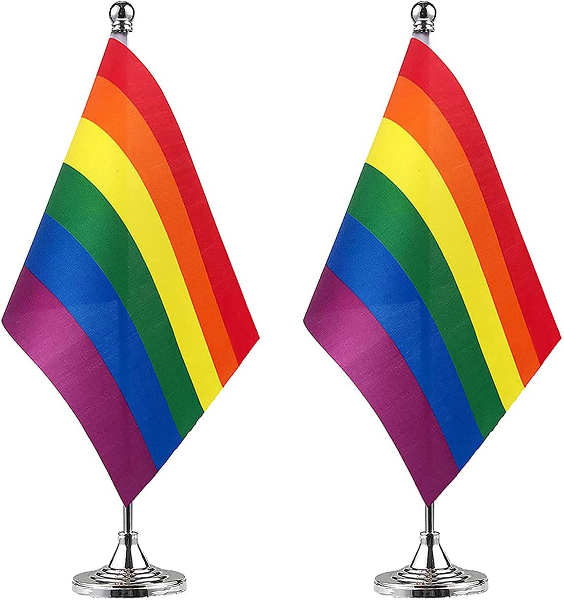 ZXvZYT 2 Pack Pride Rainbow flag Gay table flag,Small Mini LGBT Desk Flags With Stand Base,American Rainbow Mardi Gras Party Decorations Supplies