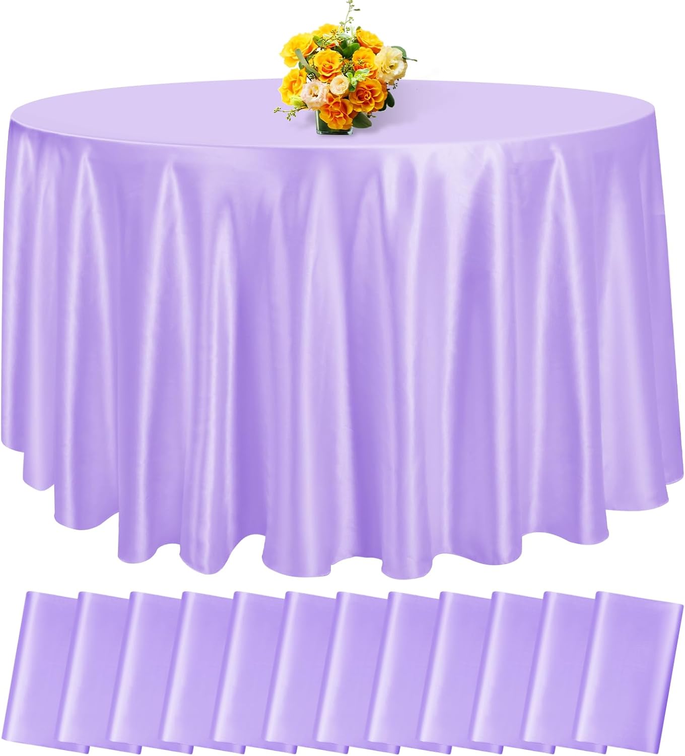 fani 12 Pack 120 Inch Lavender Satin Tablecloth - Silky Round Tablecloth Overlay Smooth Fabric Table Cover, Bright Table Decoration for Wedding Party Banquet Events Restaurant Kitchen Dining
