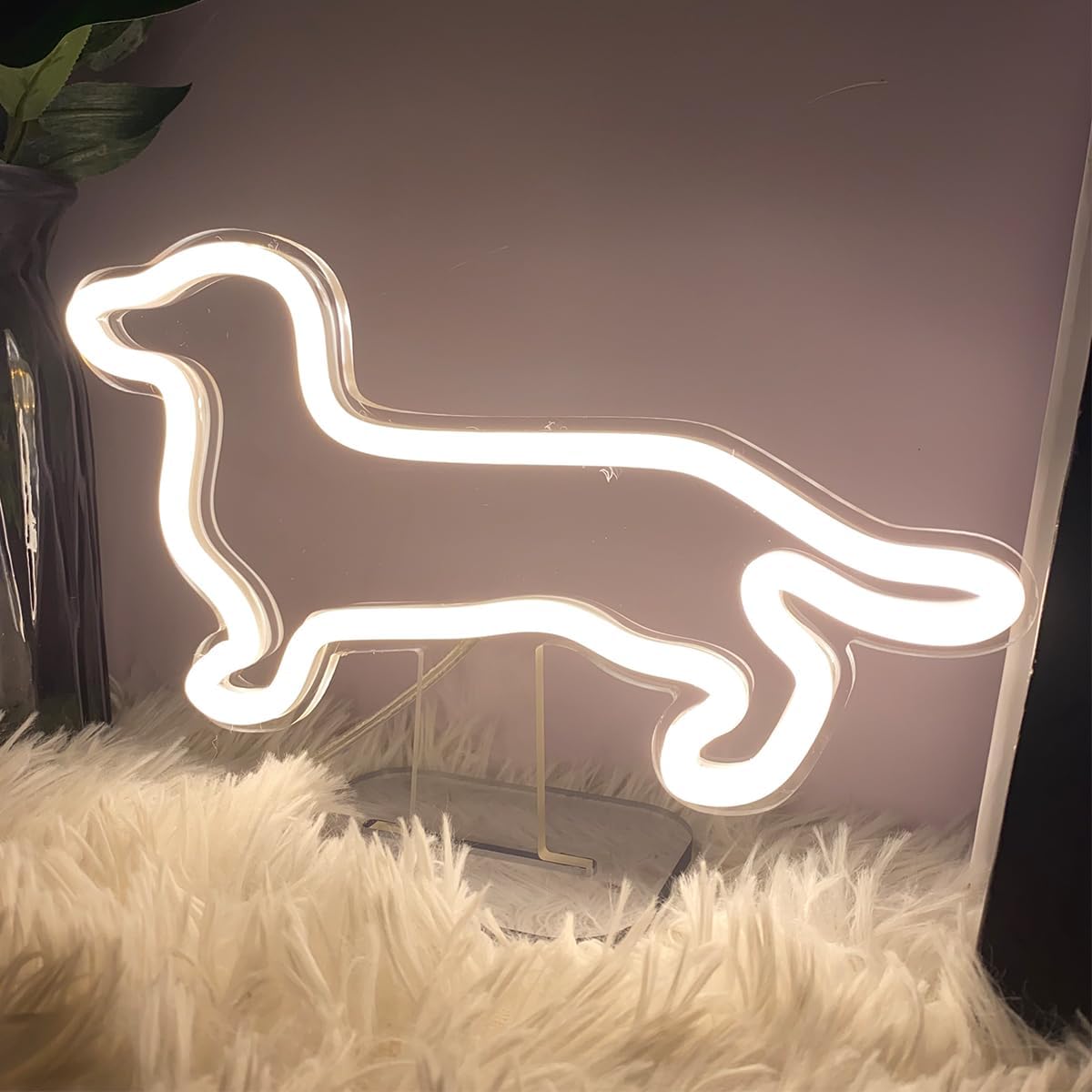 Dog Table Number Neon Sign Desk Lamp Night Light Wedding Letter LED Neon Sign Wedding Table Decorations Neon Light Shop Bedroom Home Room Decor Christmas Party Warm White USB 25×16 CM
