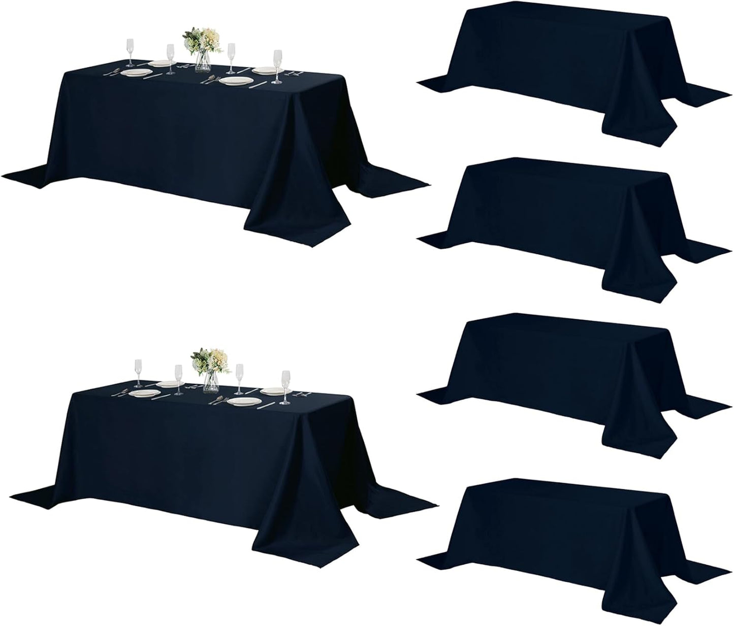 Fokitut 6 Pack Rectangle Tablecloth, 90x132 Inch, Stain Resistant and Wrinkle Polyester Table Cloth, Fabric Table Cover for Kitchen Dining, Wedding, Party, Holiday Dinner-Navy