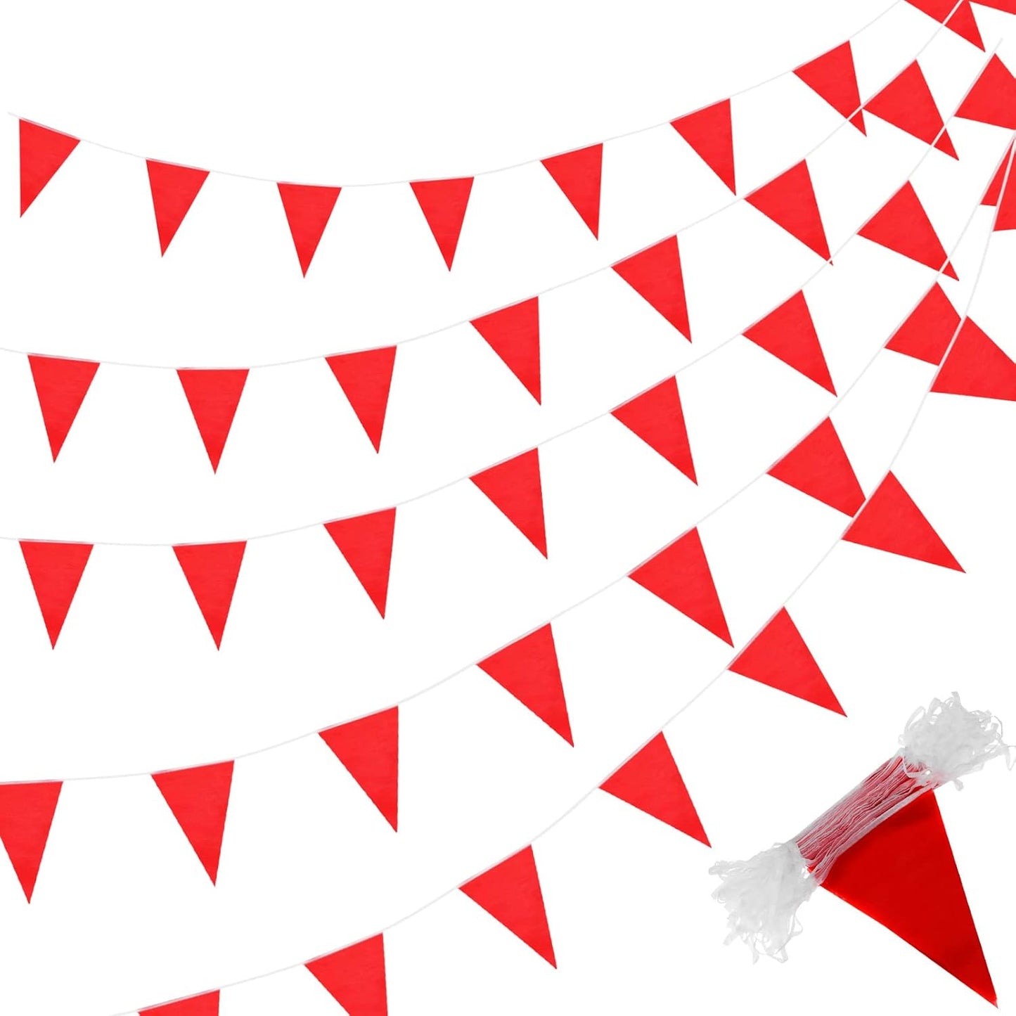 Tatuo 200 Feet Solid Pennant Banners Flags String Triangle Hanging DIY Bunting Flags Party Decorations for Grand Opening Party Banners for Kids Birthday, Shops (Red)