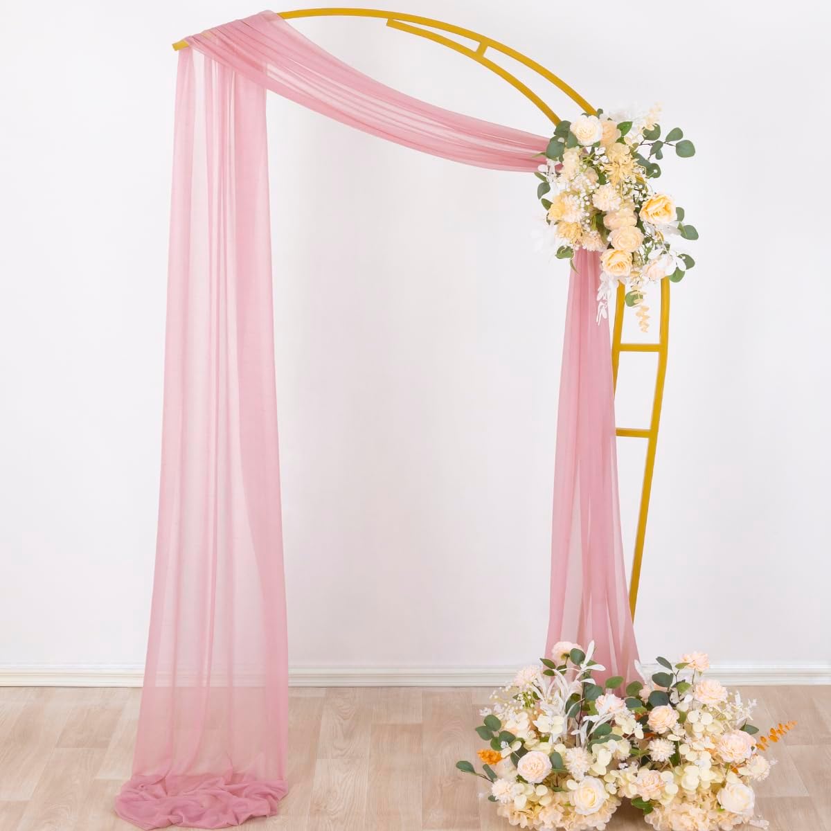 Socomi Wedding Arch Draping Fabric 29" x 20Ft 4 Panels Dusty Rose Sheer Outdoor Curtain Drapes Extra Long for Bridal Baby Shower Ceremony Birthday Party Decor
