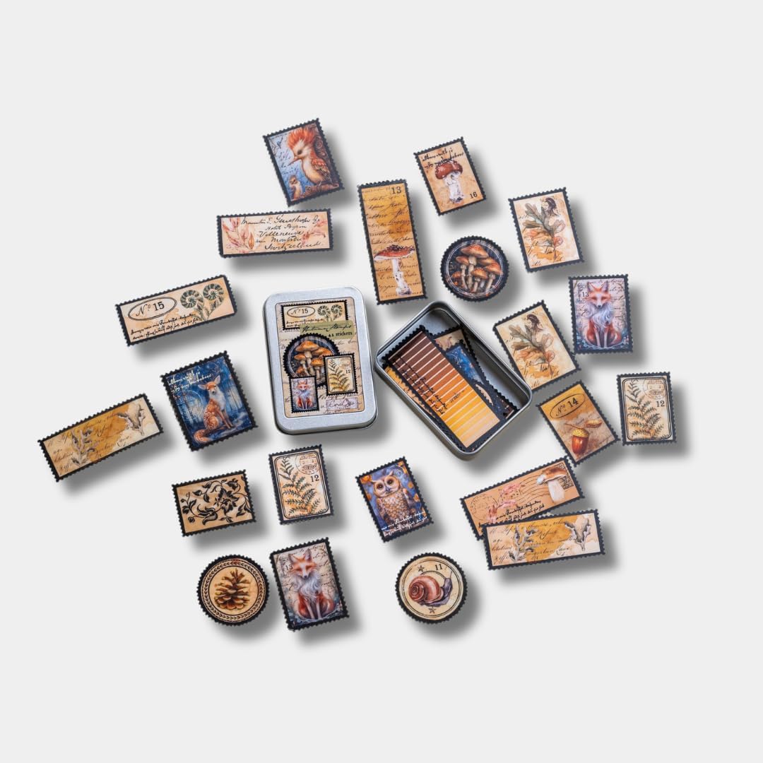 Forest Stamps Sticker Tin Box 42 Stickers