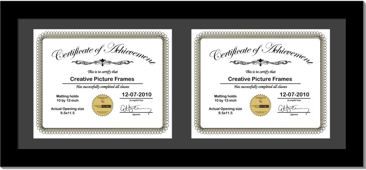 Creative Picture Frames [14x30bk-b Black Horizontal Double Diploma Frame with 2 opening Black Mat, Holds 2-10x12-inch Documents with Wall Hanger