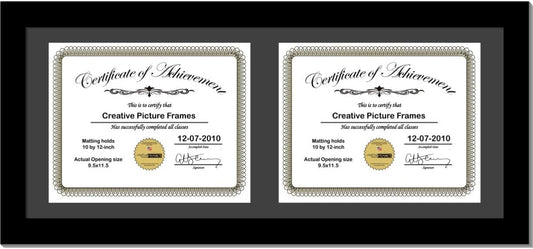Creative Picture Frames [14x30bk-b Black Horizontal Double Diploma Frame with 2 opening Black Mat, Holds 2-10x12-inch Documents with Wall Hanger